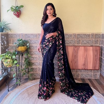 Festival Embroidered Bollywood Georgette Saree