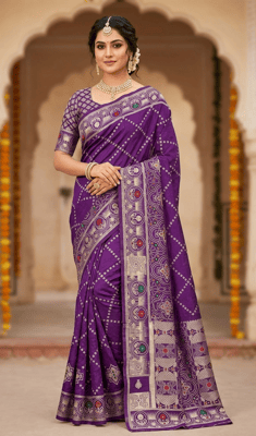 Imperial Purple Gajji Silk Saree with Meenakari Zari Border