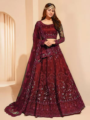 Embroidered Semi Stitched Net Lehenga Choli For Women