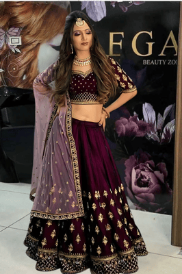 Embroidered Semi Stitched Velvet Lehenga Choli Dupatta Set for Women (Purple)