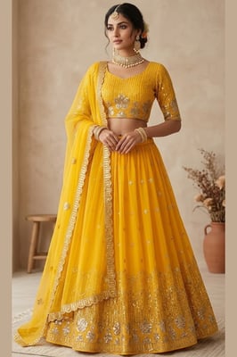 Yellow Haldi Lehenga Choli Dupatta Set 