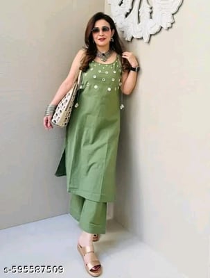 Cotton Mirror Work Kurti Pant Dress Gift for Sister Rakhi Out for Women