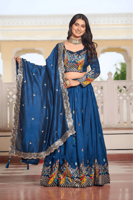 Fancy Embroidered Silk Lehenga Choli Dupatta Set for Women