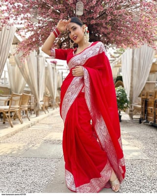 Silver zari satin Banarasi Red saree