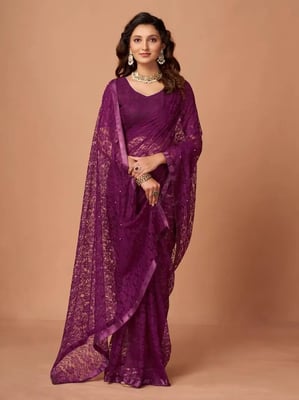 Self Design Women Bollywood Net Saree