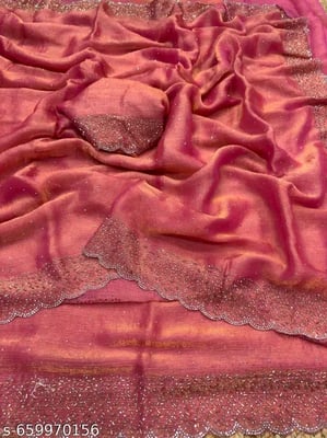 FENDY SPACE SILK SAREE WITH JARKHAN WORK ALL OVER SAREE
