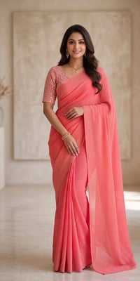Coral pink high quality spiral design saaree