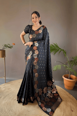 black Partywear Saree with Blouse Piece