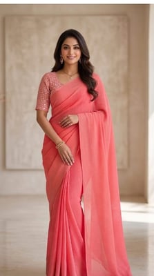 The Peach Nectar Pleated Georgette Saree