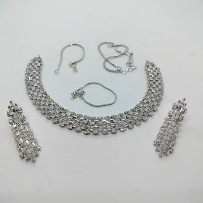  silver-plated, white necklace earring set, 