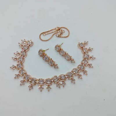 Gold Plated Necklace Set  white Colour Stone Work.