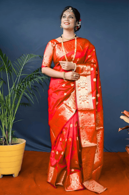 Viral Red Dola Silk Saree With Blouse Piece