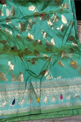  Buy Green and gold floral brocade silk Banarasi saree