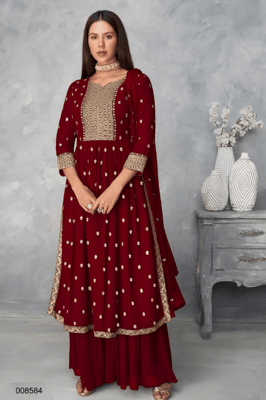 Maroon Kurta Sharara Dupatta Set