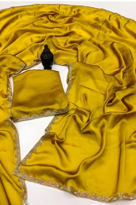 Self Design, Embroidered yellow Georgette Saree 