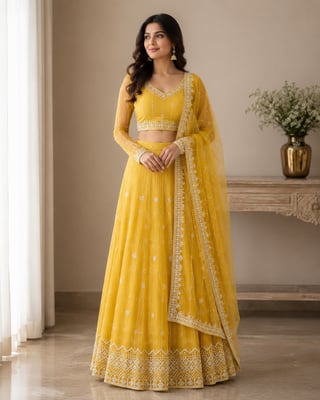 Net Lehenga Choli Dupatta Set for Women 