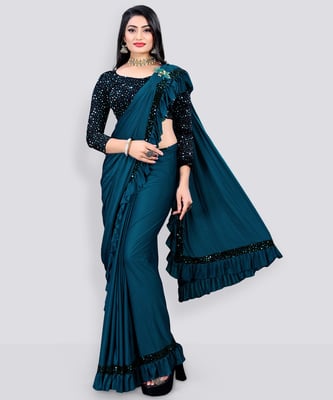 Ready To Wear Lycra Blend Ruffle Saree With Blouse Piece