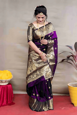 Soft Banarasi Silk Saree With Blouse Piece (Purple)