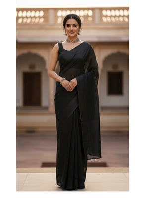 Plain Black Georgette Saree 