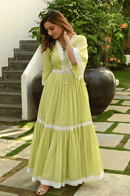 Stylish Flared Gown For Women (Olive)