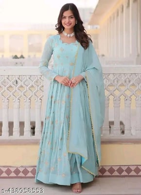 Embroidered Gown With Dupatta Set for Women 