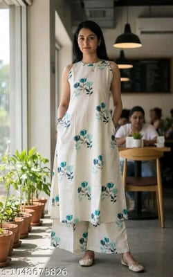 White Rayon A line Cord Set for Women 