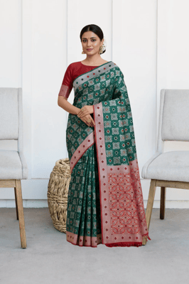Buy ethnic dark green art silk or silk blend saree, 