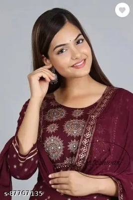 Rayon Traditional Maroon Gown Pant Dupatta Set