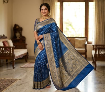 Midnight Blue Banarasi Silk Saree