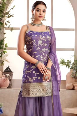 purple kurta Sharara Dupatta Set 