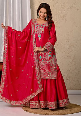 Royal Red Sharara Suit for Women – Perfect for Weddings & Festive Glam