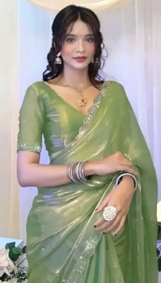 The "Mint Radiance" Organza Saree