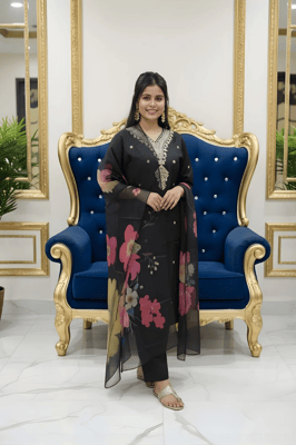 Roman silk woman kurti with pant and Organza dupatta