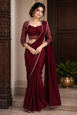 Janhvi Kapoor, a prominent Bollywood marron saree