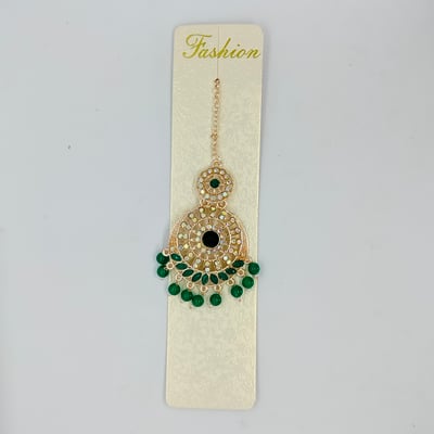 Green Bridal Kundan Necklace Earring Maang tikka