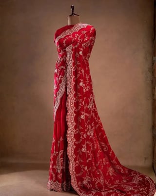 Red Premium Designer Vichitra Silk Saree with Rich Sequins, Zari & Bits Work 