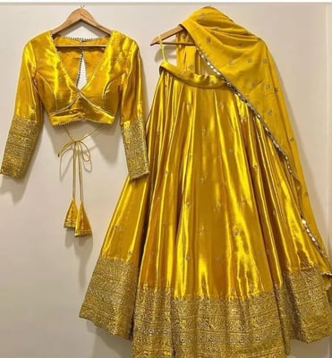 Yellow Lehenga Choli Dupatta Set for Women 