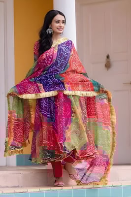 Classic Bandhani Printed Gown with Dupatta