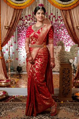  Premium Red Kanjivaram Silk Saree With Blouse Piece