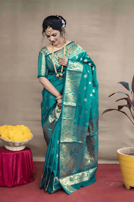 Banarasi Silk Saree With Blouse Piece (Light Green)