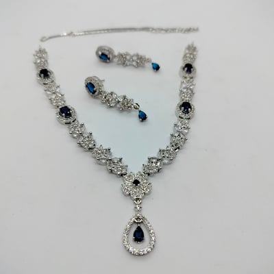 jewelry set a silver-plated with navy blue stones,