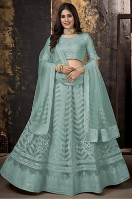 light blue net embroidery lehenga choli 