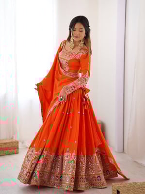 Orange Rajesthani Silk Lehenga 