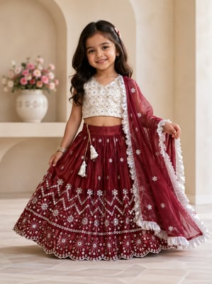 Ethnic Wear Net Lehenga Choli Dupatta Set for Girls