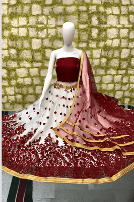 Attractive Embroidered Semi Stitched Net Lehenga Choli Dupatta Set for Women (Red)