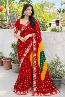Pita Work Bandhej Georgette Saree for women 