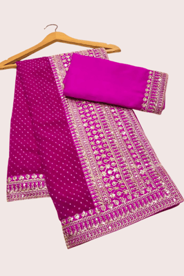 Attractive Embroidered Pink Georgette Saree With Blouse Piece 