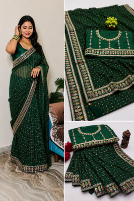 Fency Designer Georgette Pretty Sarees With New Fency  Border With Blouse Piece 