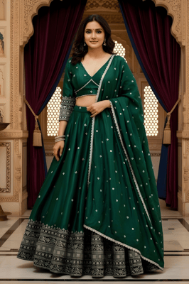 Fancy Embroidered Silk Lehenga Choli Dupatta Set for Women