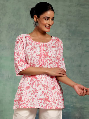 Libas Floral Printed Flared Sleeves Pure Cotton Kurti
